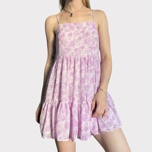 Forever 21 Purple Floral Tiered Billowy A-Line Mini Dress